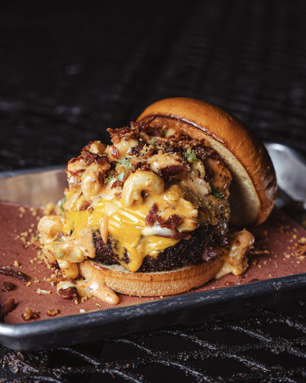 Mac and cheese brisket burger